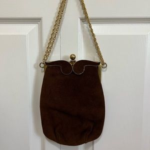 Triangle New York Vintage Suede Chain Handle Purse Evening Bag